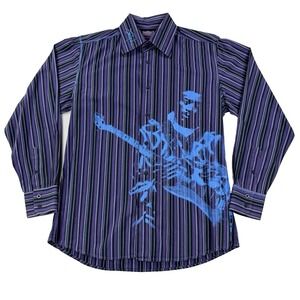Mens Jimi Hendrix by Dragonfly Long Sleeve Shirt Button Up Purple Striped Sz L